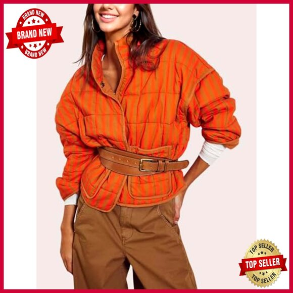 Lightweight Quilted Puffer Jacket with Pockets, Stand Collar, Loose Fit - Picture 4 of 7